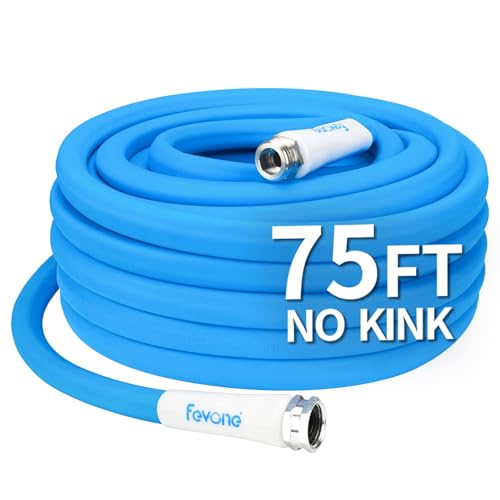 Fevone 75 ft Kink-Free Garden Hose, Triangular Cross-Section, No-Kink Design, Extremely Flexible, Heavy-Duty & Durable, Leak-Free Connections, NSF Certified
