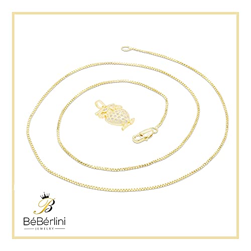 Beberlini Owl Charm Pendant 14K Gold Filled Box Chain Necklace Set Lobster Clasp Fashion Cubic Zirconia Jewelry Gift Cz Charms For Women Girls Teens 1.2 Mm 20” #TOP4