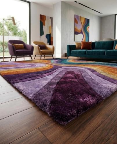 Image of Hand Tufted Premium Wool Multicolor Organic Curved Design, Carpet for Living Room, Bedroom, Office & Home Decor Size 12x18 Feet