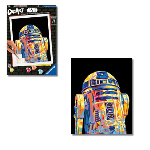 Ravensburger CreArt: Polygon Starwars R2-2D – Dipingere con i Numeri Adulti, Attività Creativa e Rilassante, Kit Pittura con Pennello e Colori Inclusi, 24 x 30 cm, Idee Regalo