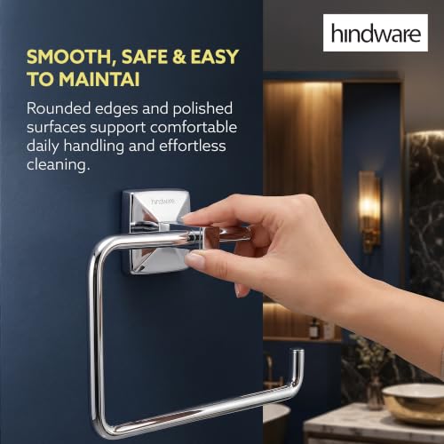 Image of Hindware Stelo Towel Hanger for Wash Basin | Superior Stainless Steel | Space Saving Napkin Holder | Mirror Like Chrome Finish | Corrosion Resistant | Dimension(mm):197 * 74 * 146 | 1-Year Warranty