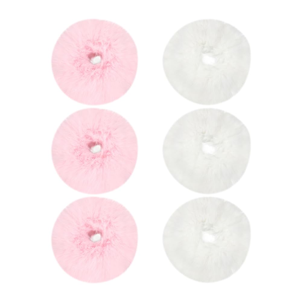 Hugede Pink, White 6 Pcs Faux Fur Hair Ties Cute Furry Hair Bands Elastic Hair Bobbles Pom Pom Ponytail Holders Fur Ball Hair Elastics Fluffy Hair Scrunchies