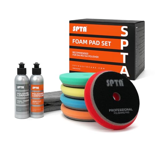 SPTA HD Buffing Polishing Pads, 6 Inch Orbital Buffer Pads Hook and Loop Buffing Pads, Foam Polish Pad 5 Grits from Coarse to Fine for 6 Inch DA Rotary Polisher Compounding, Polishing and Waxing