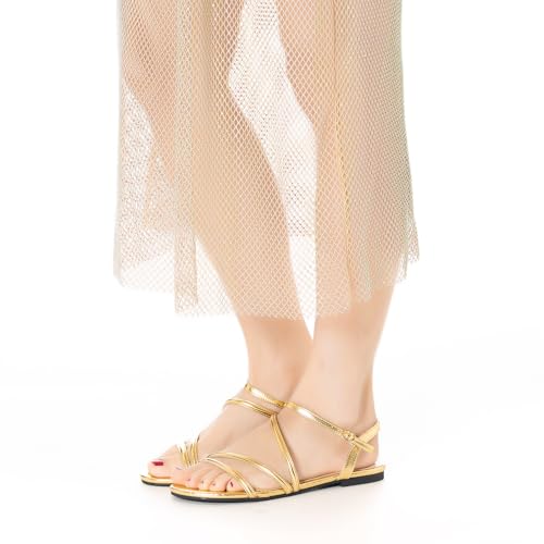 Image of Mtzyoa Women Flat Sandals Dressy Strappy Gladiator Summer Ankle Strap Nude Open Toe Comfortable Wedding Casual Leather Ladies Party Trendy Vacation