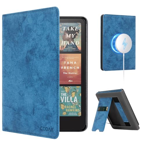 Image of CoBak Stand Case for 7 inch Kindle Paperwhite 12th Gen 2024 and Kindle Colorsoft with Hand Strap - Compatible with iPhone MagSafe, for Samsung /Belkin /Anker Wireless Charging Pads, Durable, Auto Sleep Wake