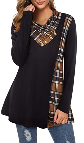 Cestyle Womens Tops Dressy Casual Cowl Neck Tunics Or Tops To Wear With Leggings Flattering Tops To Hide Tummy Fall Tops Womens 2022 Brown Plaid L #TOP25