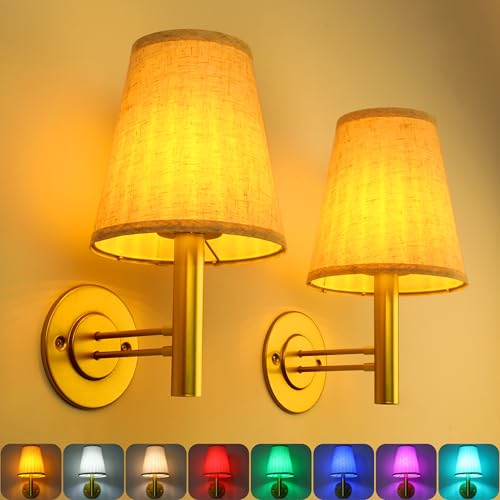Image of TECOMLIGHT Battery Operated Wall Sconces Lights for Bedroom Set of 2, Wireless Rechargeable LED Wall Lamp with Remote & Touch Control, Wall Mount Lighting Fixture for Living Room, Satin Gold