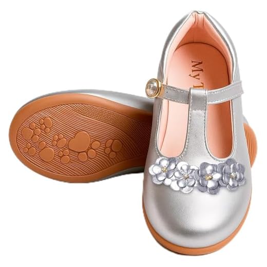 My ToT Sapatilha Infantil Mary Jane, Dourada com Flores e Strass, Verniz Sintético, Festa (Prata, BR, Criança de 9 a 12 anos, Numérico, 29)