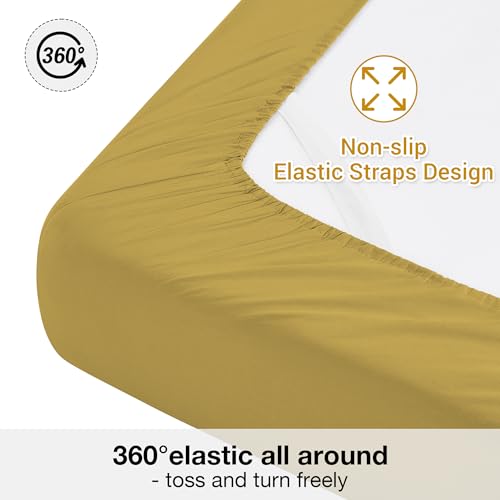 Image of Softan Microfiber King Sheet Set with Non-Slip Straps, Mustard Yellow | 15 inch Deep Pocket Fitted Bed Sheets, Double Brushed Microfiber, Cozy Sheets & Pillowcase for All Season