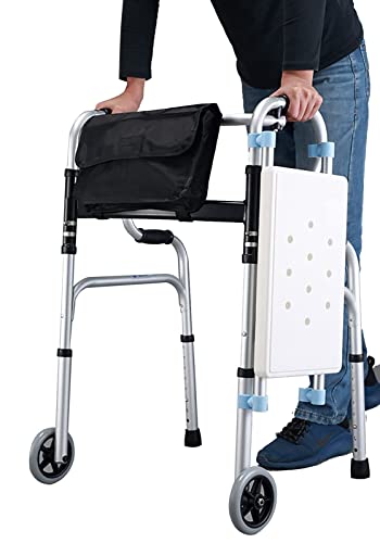 SOVORM Andador plegable y ligero con asiento para ancianos/discapacitados, ayuda portátil para caminar para interiores y exteriores, baño, ducha, doble comodidad