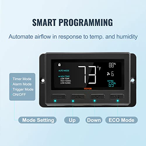 Vevor Shutter Exhaust Fan, 10'' Wall Mount Attic Fan With Temperature Humidity Controller, 820 Cfm, 10-Speed Adjustable, Ventilation And Cooling For Greenhouses, Garages, Chicken Coops, Etl Listed #TOP1