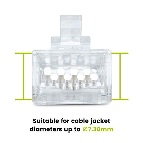 Image of trueCABLE Cat6A Extra Large RJ45 Pass Through Connectors, Staggered, Unshielded (UTP) Modular Plug, UL Listed, EZ Crimp End, Gold Plated 3 Prong 8P8C, 20 Pieces