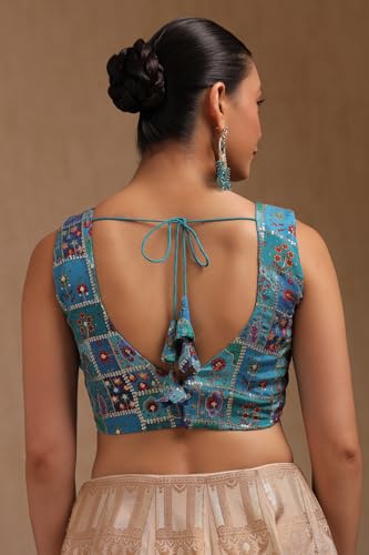 Image of Soch Womens Georgette Floral Print Padded Blouse with Zari