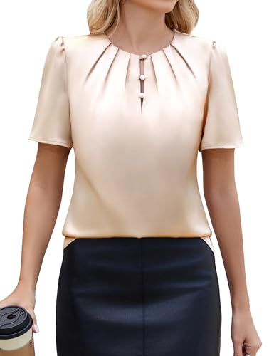 Blooming Jelly Womens Business Casual Tops Dressy Silk Satin Summer Blouses 2025 Dress Short Sleeve Shirts Work Outfits