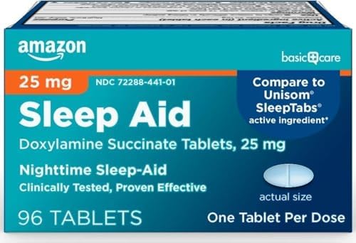 Amazon Basic Care Nighttime Sleep Aid Tablets for Adults, Doxylam...