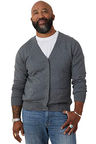 Fair Indigo Fair Trade Organic Men's Cardigan Sweater (L, Charcoal Heather)