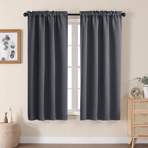 Aiyufeng Grey Blackout Curtains for Bedroom 63 Inch Length 2 Panels Set, Solid Thermal Insulated Energy Saving Rod Pocket Window Treatment Curtains Blackout Drapes, W40 x L63 Inch, Grey