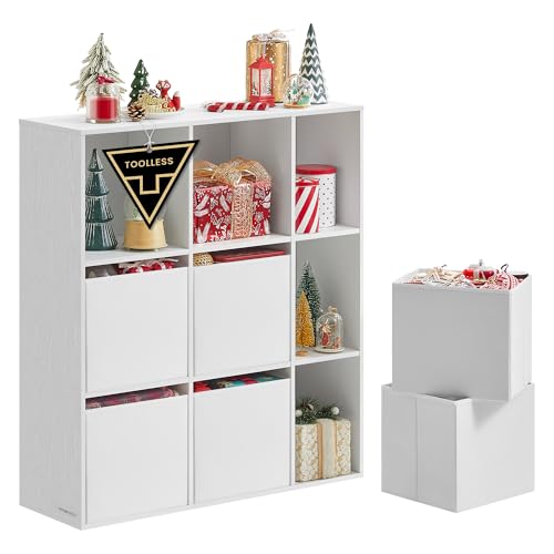 SONGMICS HOME Superschnelle werkzeuglose Montage, Bücherregal, Regal, Standregal, Würfelregal 9 Fächer, 6 Stoff-Schubladen, 27 x 83 x 91,8 cm, Toolless-Technologie, schneeweiß LBC199W01 SONGMICS HOME Superschnelle werkzeuglose Montage, Bücherregal, Regal, Standregal, Würfelregal 9 Fächer, 6 Stoff-Schubladen, 27 x 83 x 91,8 cm, Toolless-Technologie, schneeweiß LBC199W01