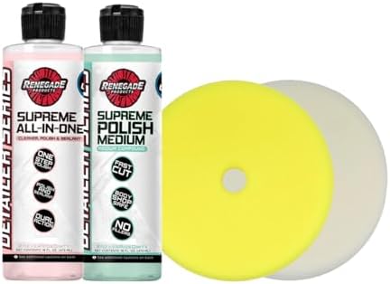 Renegade Products Basic Paint Correction Kit – Includes Medium Compound, All-in-One Sealant, Yellow & White Foam Pads – Fixes Swirls, Oxidation & Fading