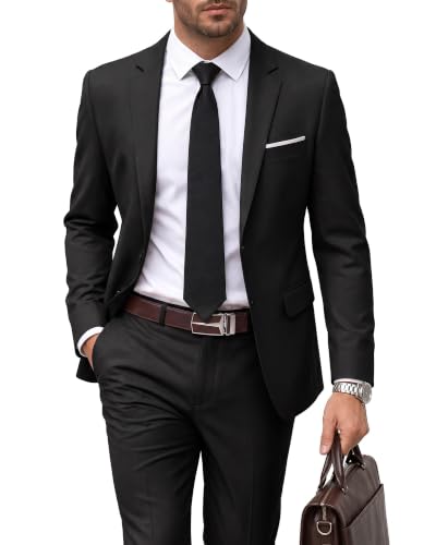 YND Men's 2 Piece Suit with Tie – Slim Fit Solid Color Jacket & Pants Set