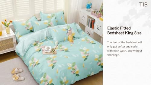 Image of TIB The Intellect Bazaar Glace Cotton Elastic Fitted Bedsheets King Size | Bedsheet for Double Bed with 2 Pillow Covers (72 inch x 78 inch or 182 x 152 cm) M-Green Leaves