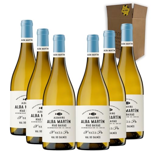 Alba Martín Albariño - Ideal para maridar con Pescados y Arroces - Pack 6 Botellas 75cl