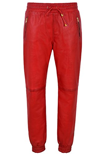 Pantalon sweat homme cuir napa rouge souple véritable haut de gamme modèle 3040