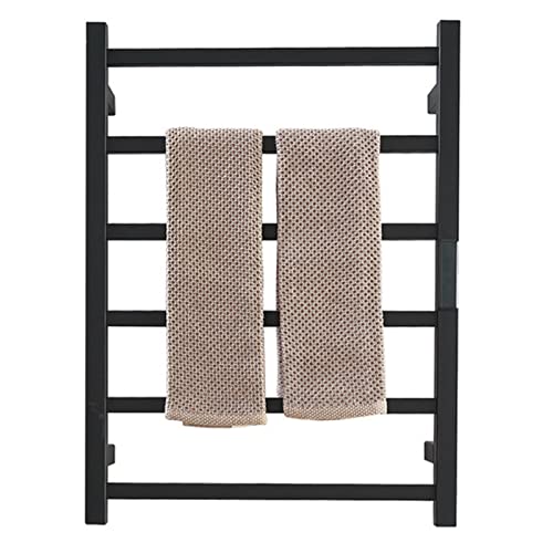ZQFIDFYR Towel Warmer/Black Electric Heated Towel Rack, Stainless Steel Smart Heated Towel Rail Radiator with Temperature &Time Control, Wall Mounted Bathroom Towel Warmer, 80W (Black Plug in)