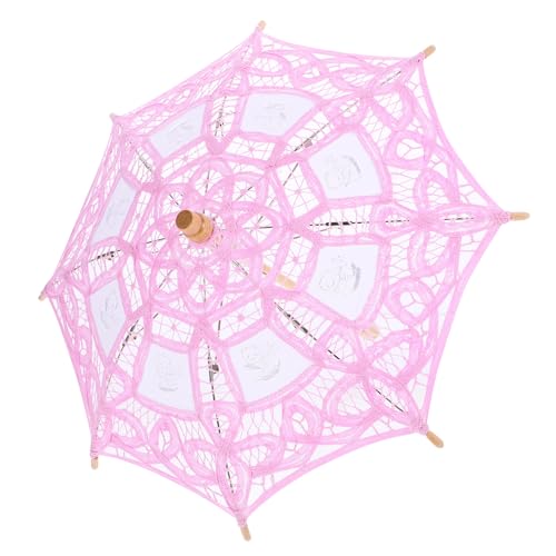 Abaodam Parapluie en Dentelle Brodée Mariage Manches en Bois Parasol Rose Pastel Accessoire pour Demoiselle D’Honneur Décoration Élégante pour Cérémonie 1 Pièce