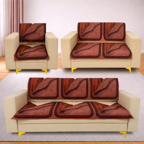 Image of Homerz Premium 'Luxe Series' Holland Velvet Sofa Cover | Smooth Finish | Anti-Skid Fleece Backing | Soft Touch Couch Protector for Living Room (Urban Dune, 6 (3+2+1) Seater, Seat Cover with Backrest)