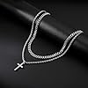 BAROROBA Mens Cross Necklace Stainless Steel Cuban Rope Chain Cross Pendant Necklace Men's Jewellery Birthday Boyfriend Husband Christian Gifts for Him (18/20inch silver) #4