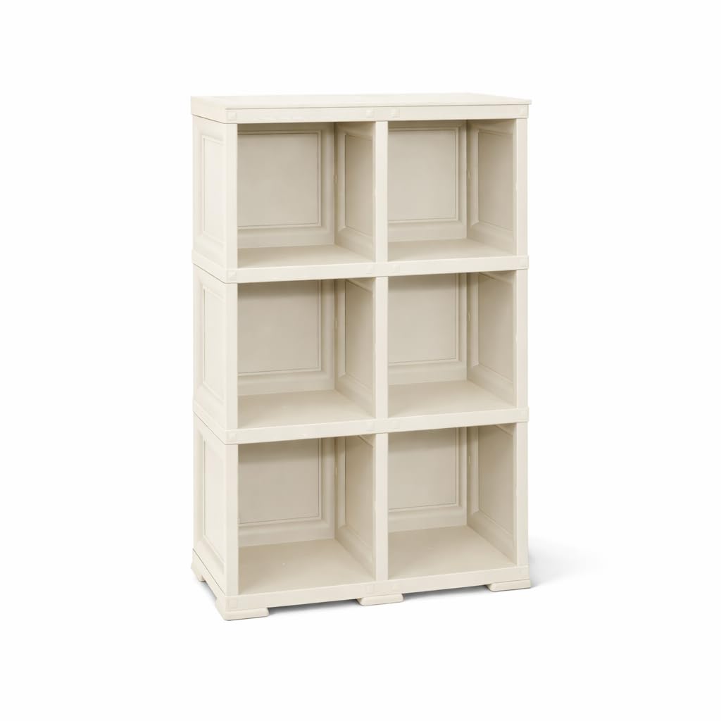 Scaffale Modulare a Vista Senza Ante – Libreria Multiuso in Plastica con 6 Scomparti per Zona Living, Studio e Organizzazione Casa (Angora, 79 x 42.5 x 125 cm)