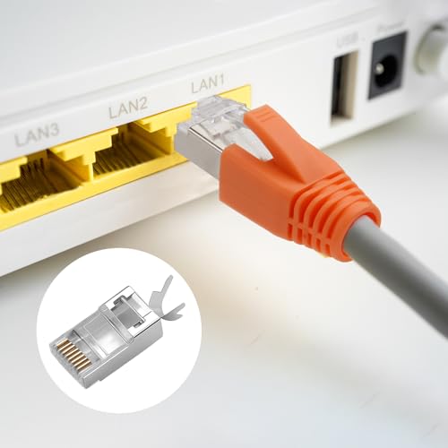 Gen 2 RJ45 Connector Cat7 Cat6A Pass Through Connectors,10 Pack Gold Plated Ethernet Connector Cable Cat7 Cat6A Network Plug 8P8C Shielded for Installation Cable with Load Bar and RJ45 Boots Cover - Image 5