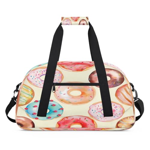 Cute Donuts Kids Duffle Bags for Boys Girls, Colorful Donuts Sport Gym Bag Waterproof Travel Overnight Weekender Bag Teen Dance Gymnastics Sleepover Bag