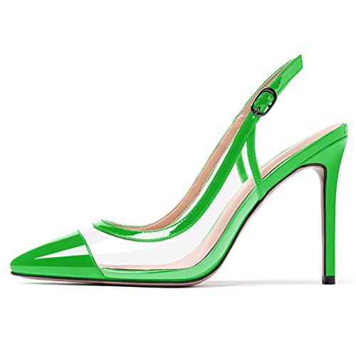 WAYDERNS Women's Patchwork Clear Pointed Toe Slingback Transparent Patent Leather Stiletto High Heel Pumps Shoes 4 Inch2