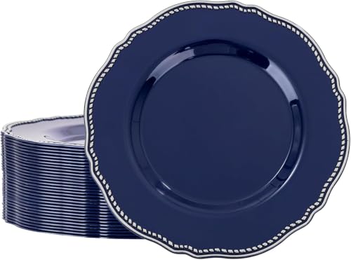 Hioasis 60 Pcs Blue Silver Dinner Plates for Memorial Day