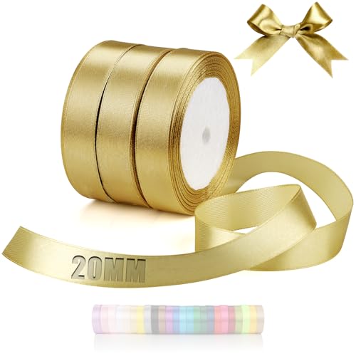 TXXATX 66 m Cinta de Raso 20 mm Cintas Oro Antiguo Tela 3 Rollos Regalo Lazo para Costura Boda Bautizo Cumpleaños Envoltura de Regalos Decoración de Mesa de Ramo