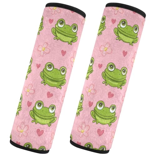 Seat Belt Covers 2 Pack Cute Frogs Face Car Seat Strap Covers Super Soft Green Color Car Seat Neck Cover for Boys Girls Adults Babies S