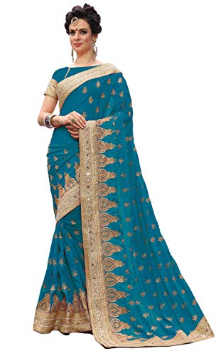 Nivah Fashion Women's Silk Embroidery Work Saree with Blouse Piece (Morpeach)