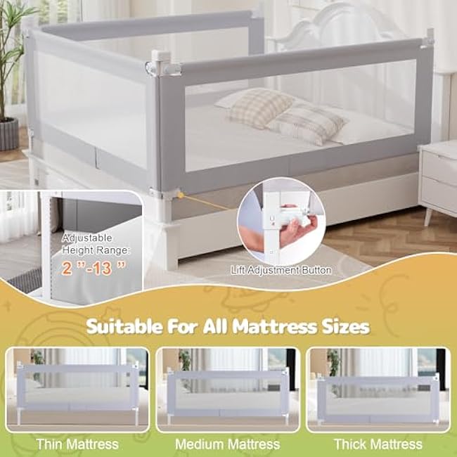 omzer Queen Bed Rails for Toddlers - Foldable Baby Bed Rail Guard with Child Lock Height Adjustable Bed Safety Rails for Children Bed Rail for Queen Size Bed - 3 Pack, 78.7x78.7x59¡±