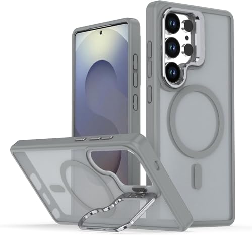 Image of MagPro case with Stand for Samsung Galaxy S24 Ultra 5G| Magnetic Compatible Protective Cover Strong Magnetic Shockproof Armor Scratch Resistant Polycarbonate HardBack | Translucent Matte Grey
