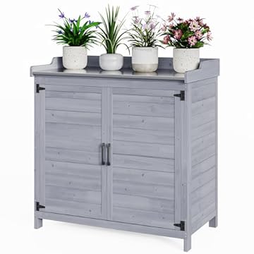 Bealife Tavolo da giardino con mobiletto base, mobiletto da giardino con piano di lavoro con 1 ripiano mobile per uso interno ed esterno (grigio, 98 x 48 x 95 cm)