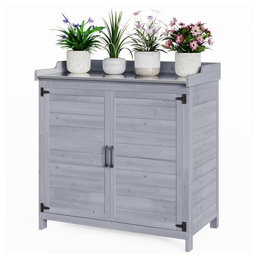 Bealife Pflanztisch mit Unterschrank, Gartenschrank mit Arbeitsplatte mit 1 Bewegbarer Einlegeboden für den Innen- und Außenbereich (Grau, 48T x 98B x 95H)