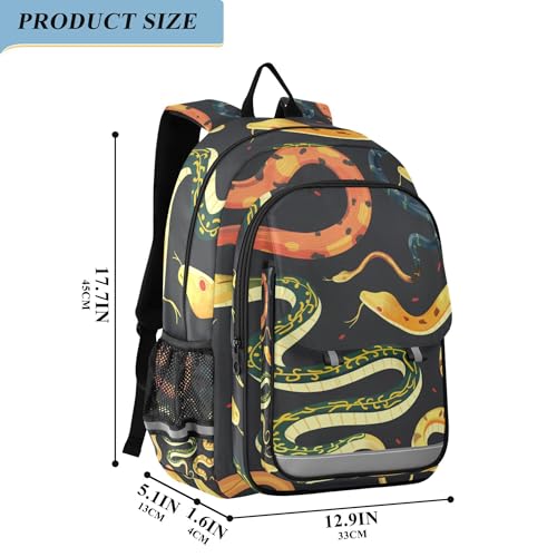 Cartoon Snake Animals Black Backpack School Backpack with Reflective Stripes, Lightweight Laptop Backpack Students Book Bag2