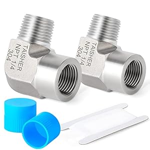 TAISHER 2PCS 304 Stainless Steel 90 Degree Barstock Street Elbow, 1/4 Inch NPT Male Pipe to 1/4 Inch NPT Female 304 Stainless Pipe Fitting