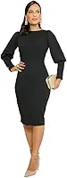 Vestido Tubinho Preto Midi, Manga Longa com Botões, Elegante para Ocasiões Formais