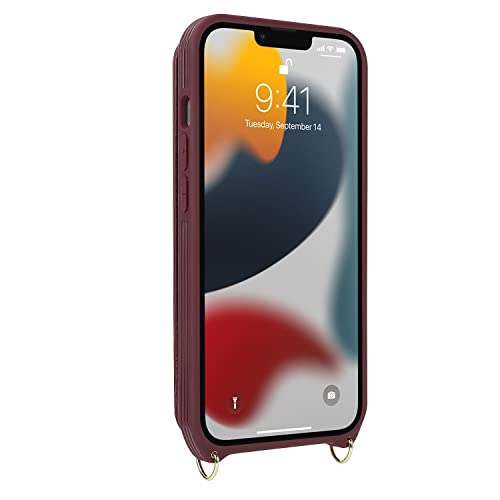 Image of for iPhone 13 Pro Max /iPhone 12 Pro Max Case with Card Holder for Women,Crossbody Strap Lanyard,Credit Card Holder,Ring Stand,Snap Clasp,Wallet Case 6.7 inch (Wine Red)