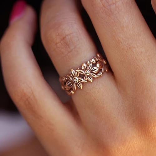 Rose Gold Plated Flower Statement Ring Personalized Accessory Ideal for Women's Daily Casual Wear Party Holiday Anniversary Love Jewelry Gift3