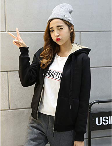 Yeokou Women's Casual Full Zip Up Sherpa Lined Hoodie Sweatshirt Jacket Coat (Large, Black) #TOP1