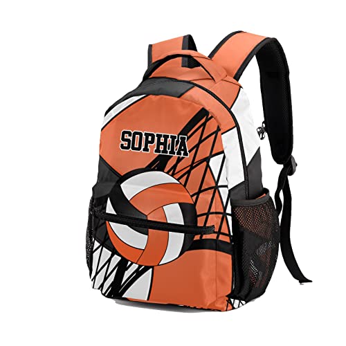 Personalized Volleyball Orange Black Custom Backpack Waterproof Multifunctional Daypack with Name Gift2